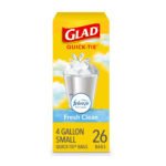 Glad OdorShield Small Trash Bags, Febreze Fresh Clean Scent, 4 Gallon, 26 Count Each (6-Pack, 156 Total Bags)